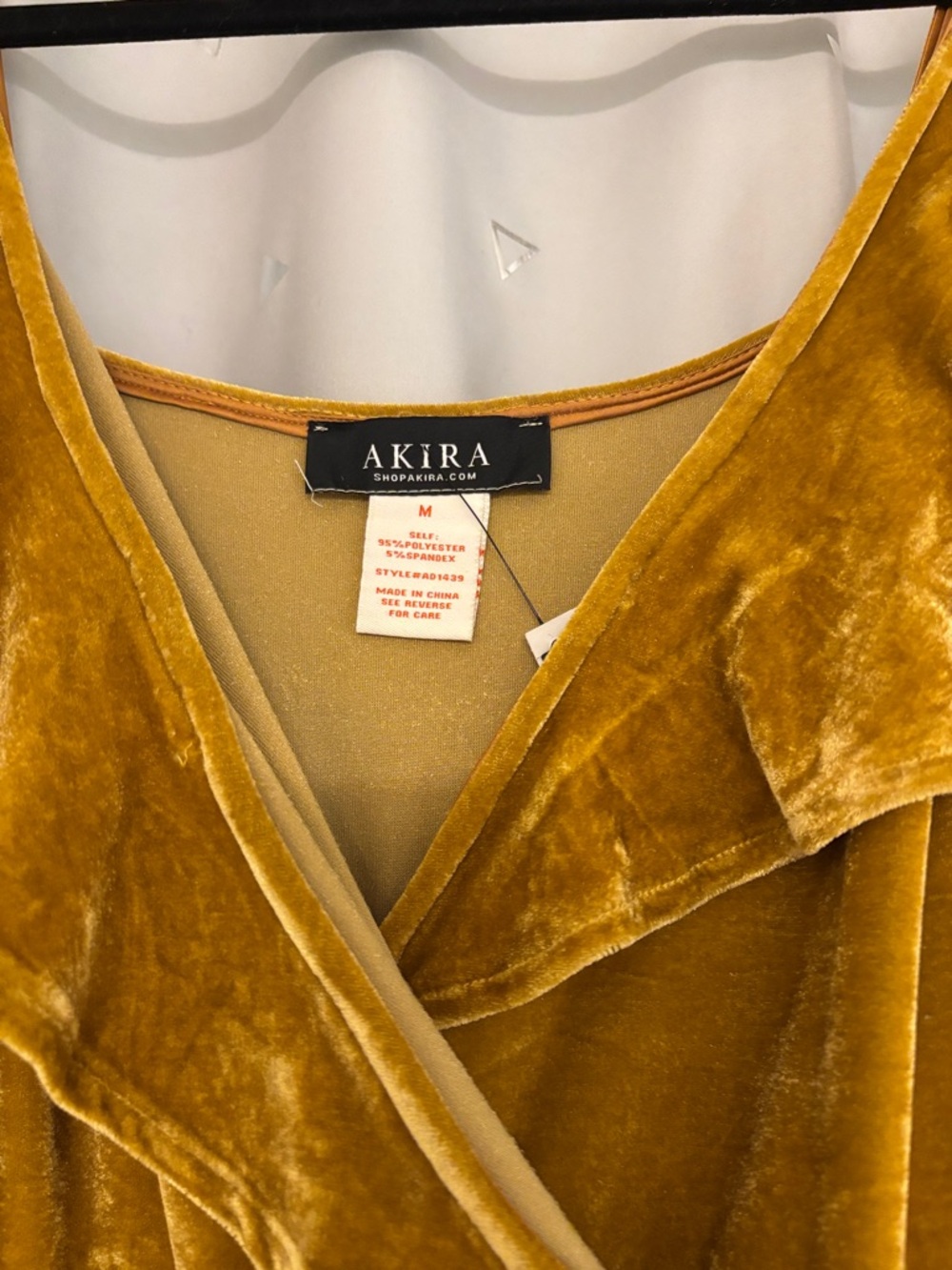 AKIRA Mustard Gold Velvet Ruffle High-Low Wrap Dress - Picture 3 of 7